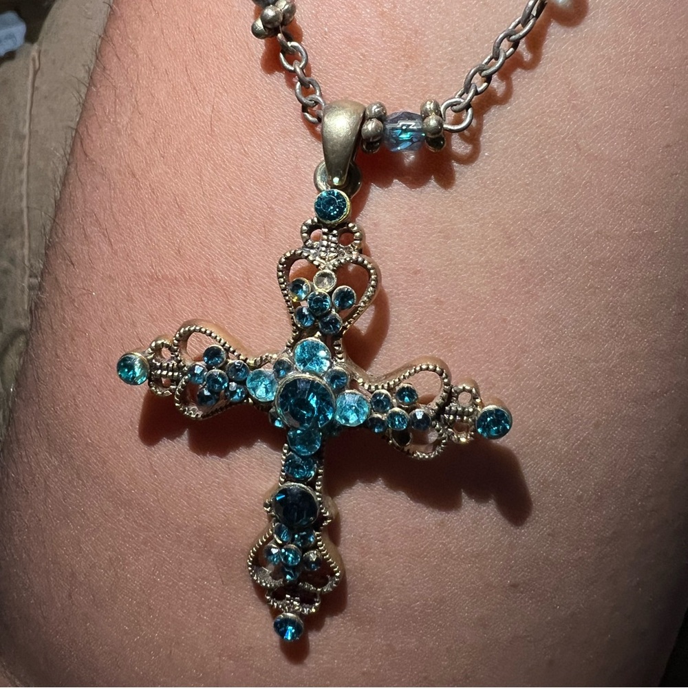 Blue and gold cross necklace
